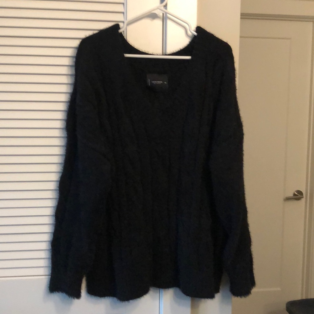Lucky Brand Comfy Black Cable Fuzzy Sweater XXL